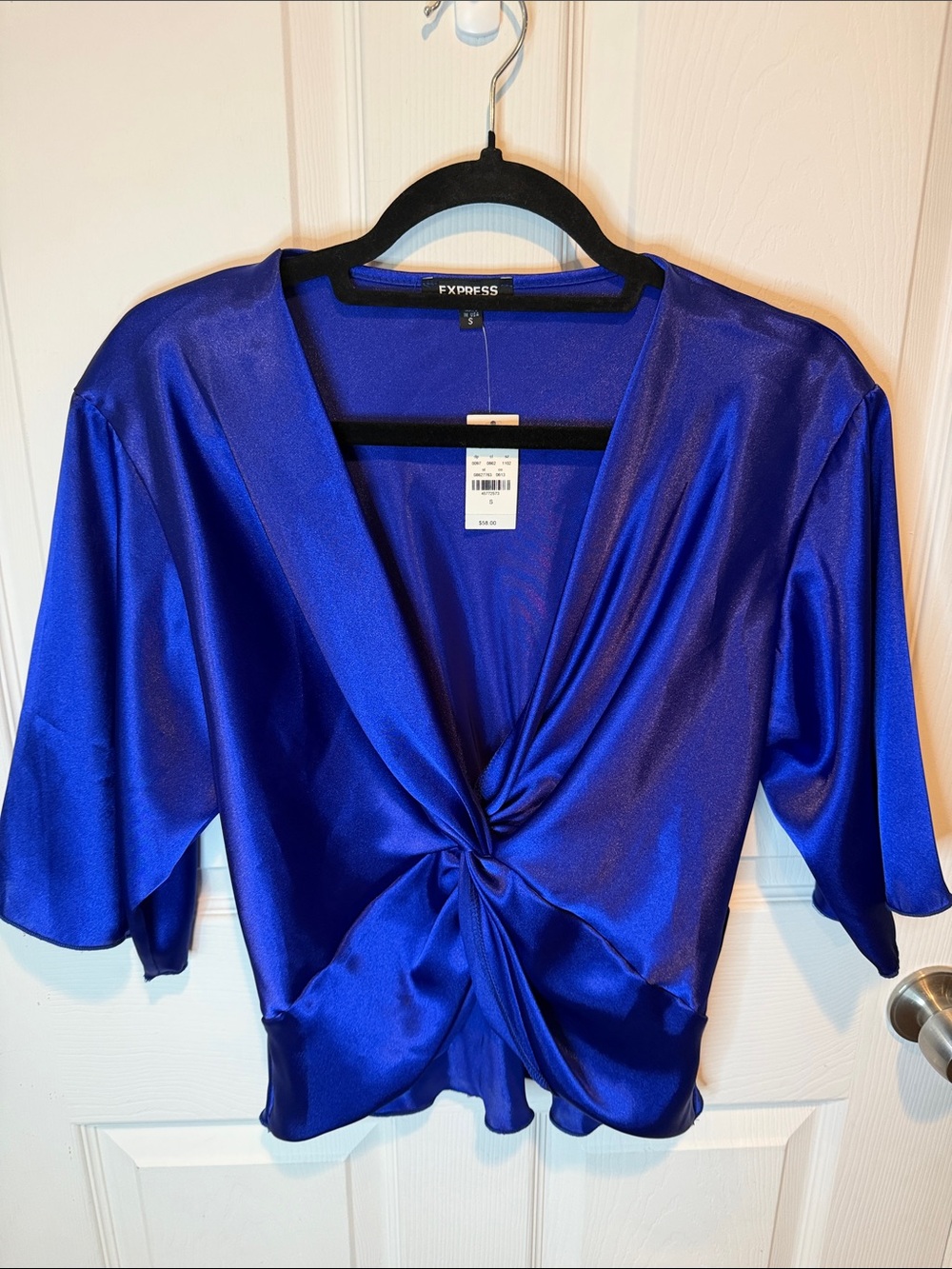 Express Women’s Cobalt Satin Twist-Front Blouse